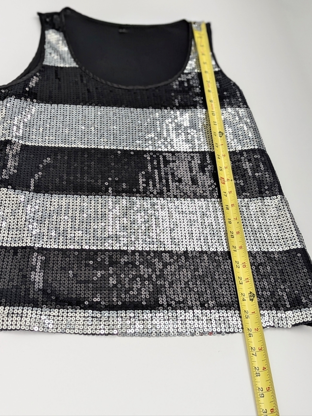 Debbie Shuchat Women's (Large) Black & Silver Striped Sequin Sleeveless Tank Top - Picture 7 of 15